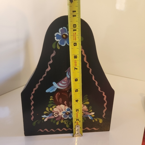 Vintage Painted Black Birds Wood Caddy Storage Basket Farmhouse Decor Cottage - Picture 7 of 9